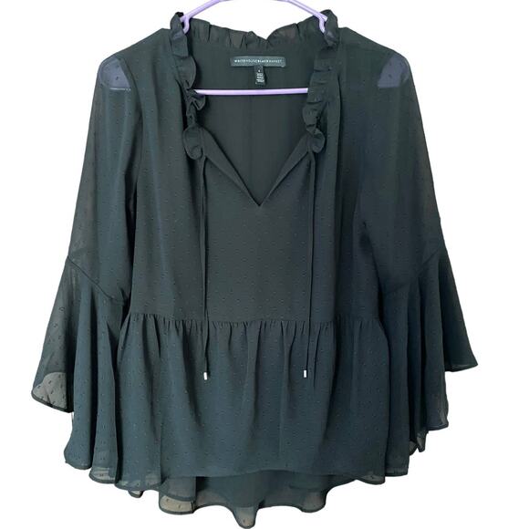 WHBM White House Black Market Black Sheer Lined Blouse Hobnail 4 Polyester - Picture 2 of 9